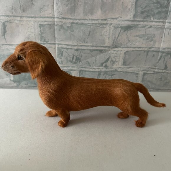 REALISTIC SET OF DACHSHUND DOG FIGURINES REAL GOAT/RABBIT FUR - Picture 2 of 5